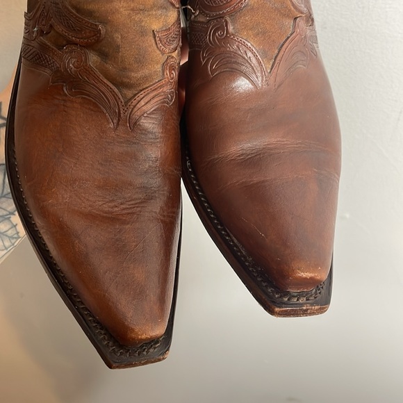 Lucchese | Women’s Whiskey Tooled Leather & Cheetah Cowgirl Boots Size 7 - Picture 3 of 10